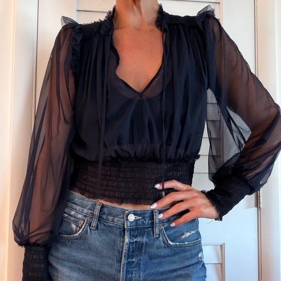Free People Tops - Elegant Navy Sheer Blouse